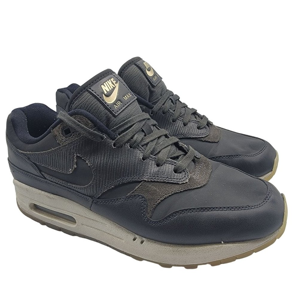Nike Air Max 1 Premium Womens 8.5 Black Running Shoes Anthracite 454746-016